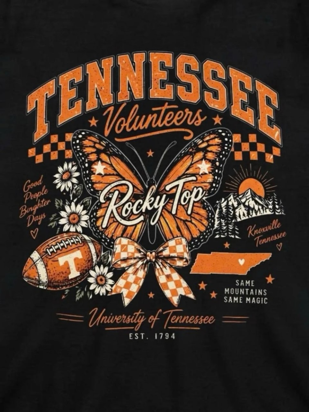 Black Tennessee Volunteers Rocky Top Graphic Tee - Orange & White - Picture 2 of 4